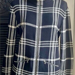 Ralph Lauren Black and White Zippered Plaid Blazer